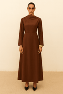 The Khulood Brown Neck Detail Maxi Dress - TAL by The Abaya Lab