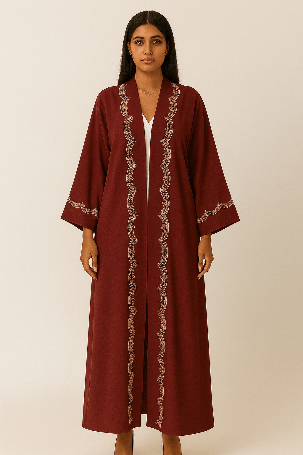 The Khulood Dark Red Abaya with Detailing - TAL by The Abaya Lab