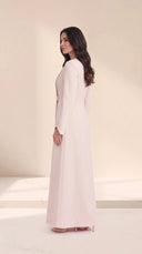 The Lamees Asymmetric Button Abaya, in Pink, side view