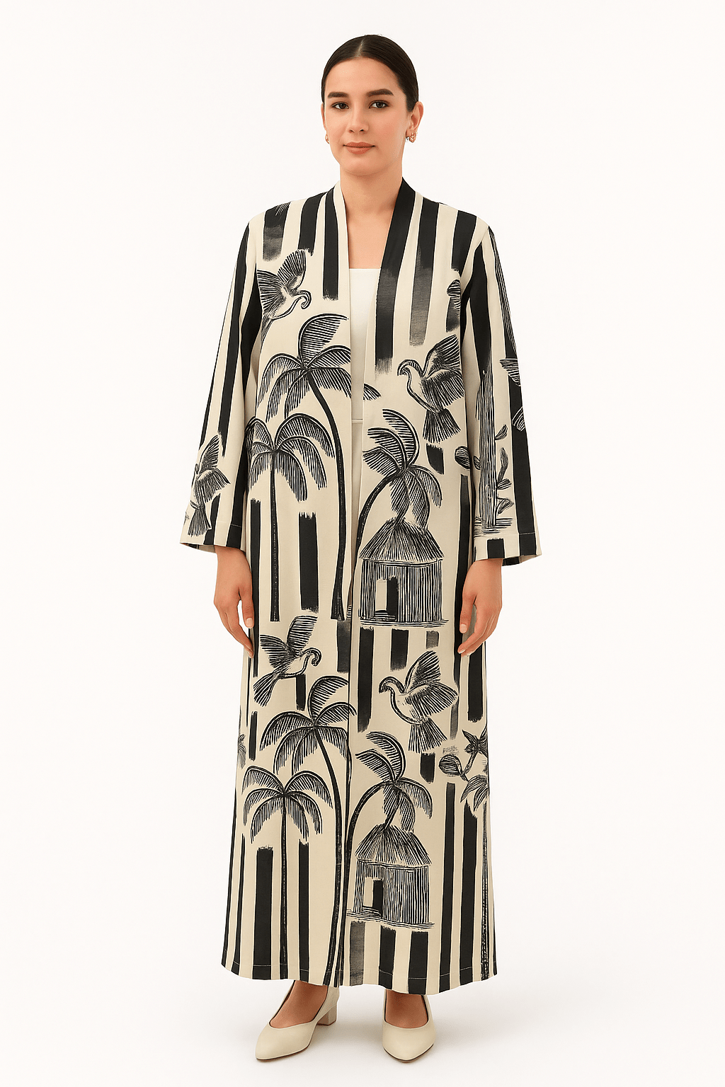 The Lana Palms & Stripes Abaya - TAL by The Abaya Lab