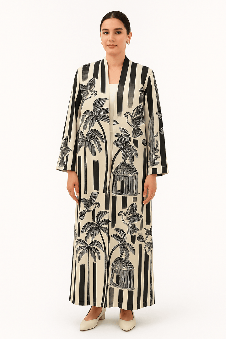 The Lana Palms & Stripes Abaya - TAL by The Abaya Lab