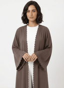 The Layan Mocha Brown Scalloped Detail Abaya - TAL by The Abaya Lab