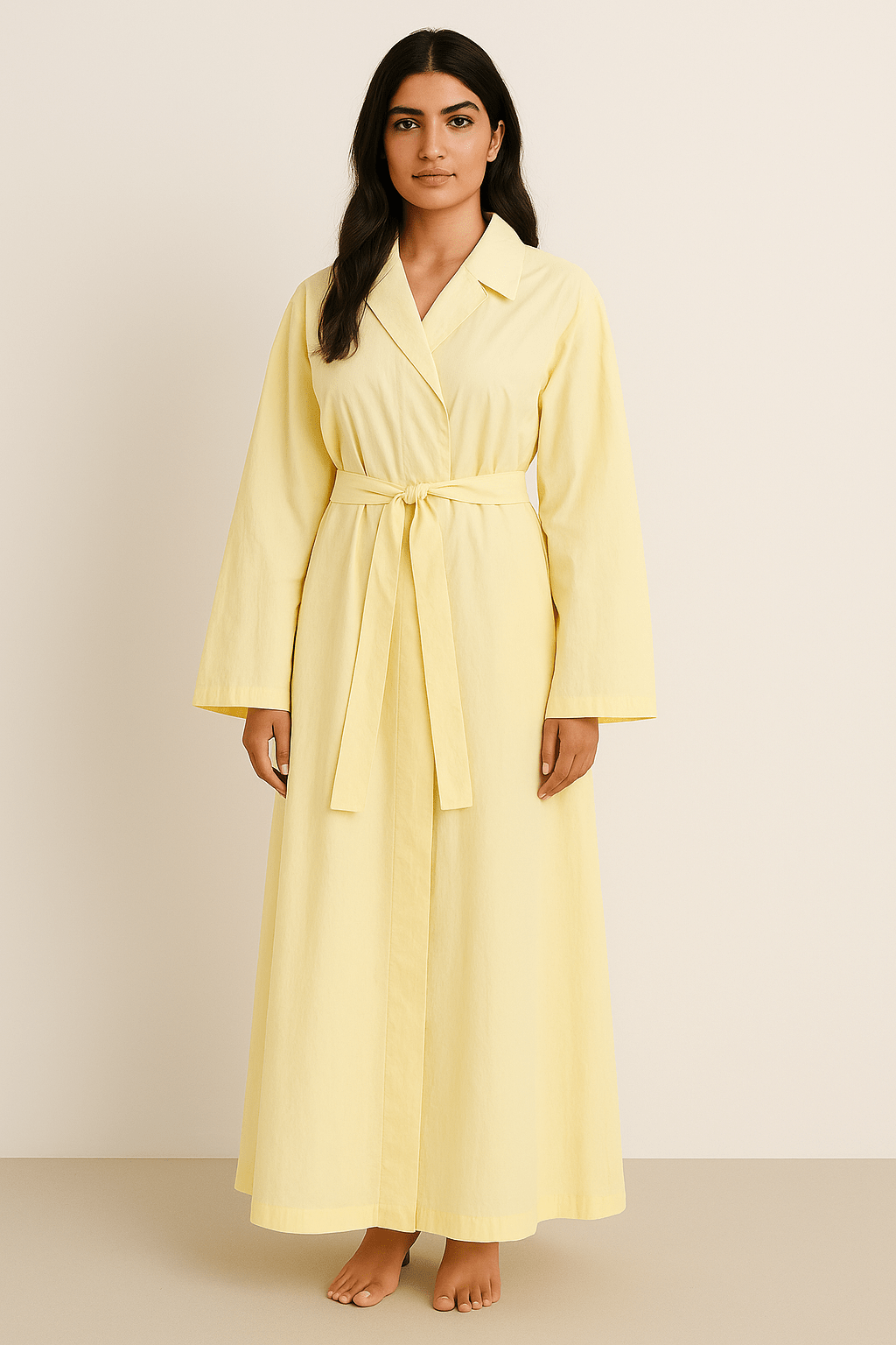 The Lena Belted Shirt Dress – Lemon Edition - The Abaya Lab