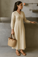 The Lila Dress – Oat Linen Modest Dress - The Abaya Lab