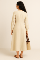 The Lila Dress – Oat Linen Modest Dress - The Abaya Lab