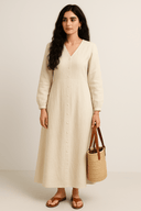 The Lila Dress – Oat Linen Modest Dress - The Abaya Lab