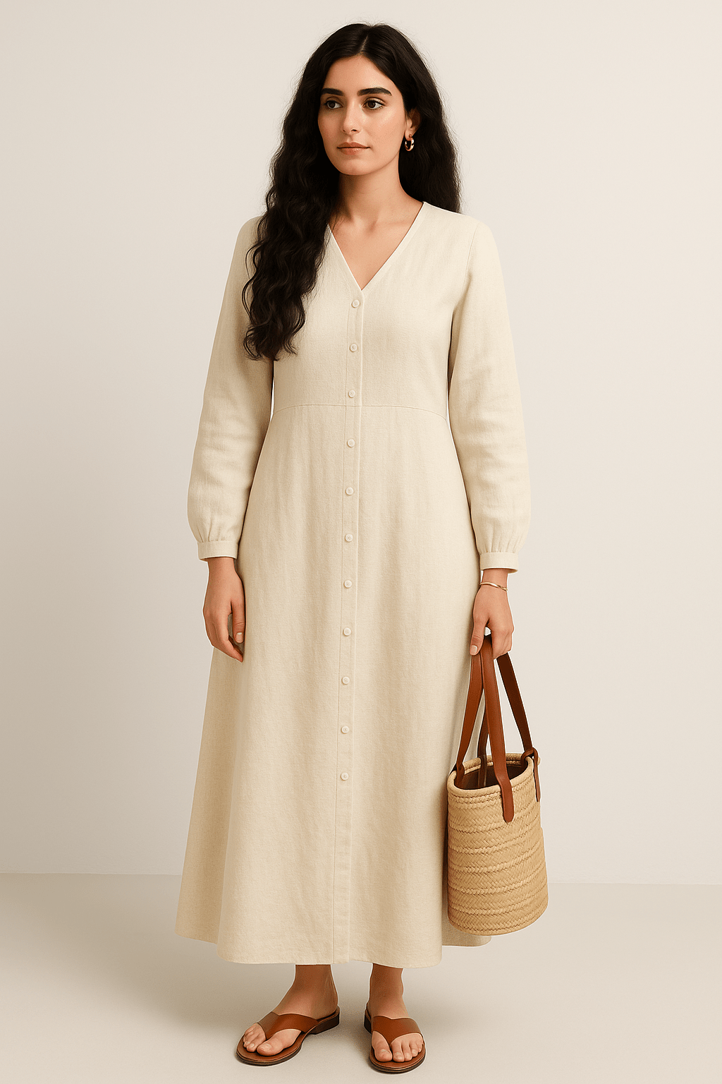The Lila Dress – Oat Linen Modest Dress - The Abaya Lab