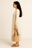 The Lila Dress – Oat Linen Modest Dress - The Abaya Lab