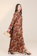 The Lina Orange Check Abaya - TAL by The Abaya Lab