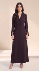 The Lubna Pearl Split Sleeve Abaya, in Dark Purple, front view