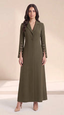 The Lubna Pearl Split Sleeve Abaya, in Green, front view