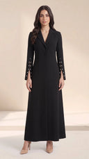 The Lubna Pearl Split Sleeve Abaya, in Black, front view