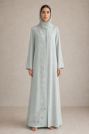The Lulwa Beaded Floral Vine Abaya, in Sage, front view