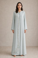 The Lulwa Beaded Floral Vine Abaya, in Sage, front view
