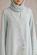 The Lulwa Beaded Floral Vine Abaya, in Sage, detail view