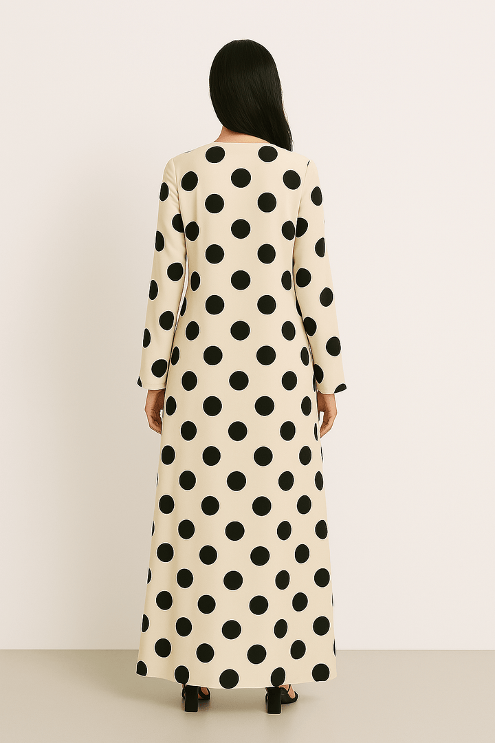 The Luma Polka Dot Dress – Monochrome Edition - The Abaya Lab