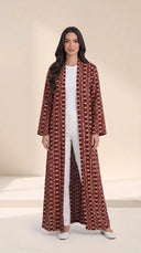 The Mahmooda Geometric Print Open-Front Abaya - TAL by The Abaya Lab