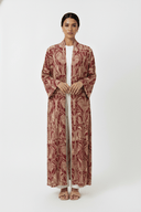 The Maitha Maroon Velvet Printed Abaya - TAL by The Abaya Lab