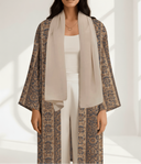 The Maitha Neutral Tile Print Linen Mix Abaya - TAL by The Abaya Lab