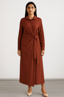 The Manal Terracotta Side - Tie Shirt Dress - TAL by The Abaya Lab