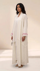 The Mariam Linen Blend Abaya with Bow Embroidered Cuff Detail - TAL by The Abaya Lab