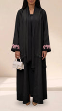 The Mariam Linen Blend Abaya with Bow Embroidered Cuff Detail - TAL by The Abaya Lab