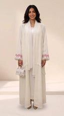 The Mariam Linen Blend Abaya with Bow Embroidered Cuff Detail - TAL by The Abaya Lab