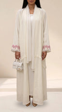 The Mariam Linen Blend Abaya with Bow Embroidered Cuff Detail - TAL by The Abaya Lab