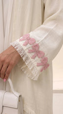The Mariam Linen Blend Abaya with Bow Embroidered Cuff Detail - TAL by The Abaya Lab