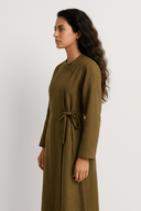 The Maryam Wrap Dress – Dark Beige - The Abaya Lab