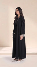 The Mayasa Black Pearl Fringe Cuff Abaya, in Black, side view