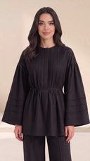 The Maysoon Pintuck Tie Waist Set, in Black, front view