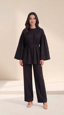The Maysoon Pintuck Tie Waist Set, in Black, front view