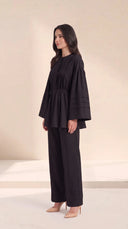 The Maysoon Pintuck Tie Waist Set, in Black, side view