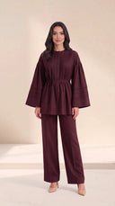 The Maysoon Pintuck Tie Waist Set, in Dark Purple, front view