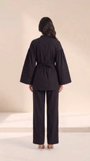 The Maysoon Pintuck Tie Waist Set, in Black, back view