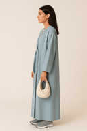 The Mira Dusty Blue Front Tie Abaya - The Abaya Lab