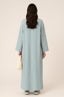 The Mira Dusty Blue Front Tie Abaya - The Abaya Lab