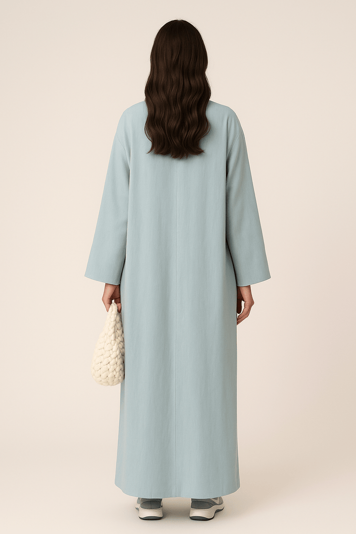 The Mira Dusty Blue Front Tie Abaya - The Abaya Lab