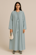 The Mira Dusty Blue Front Tie Abaya - The Abaya Lab