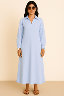 The Mira Relaxed Shirt Dress – Sky Blue Edition - The Abaya Lab