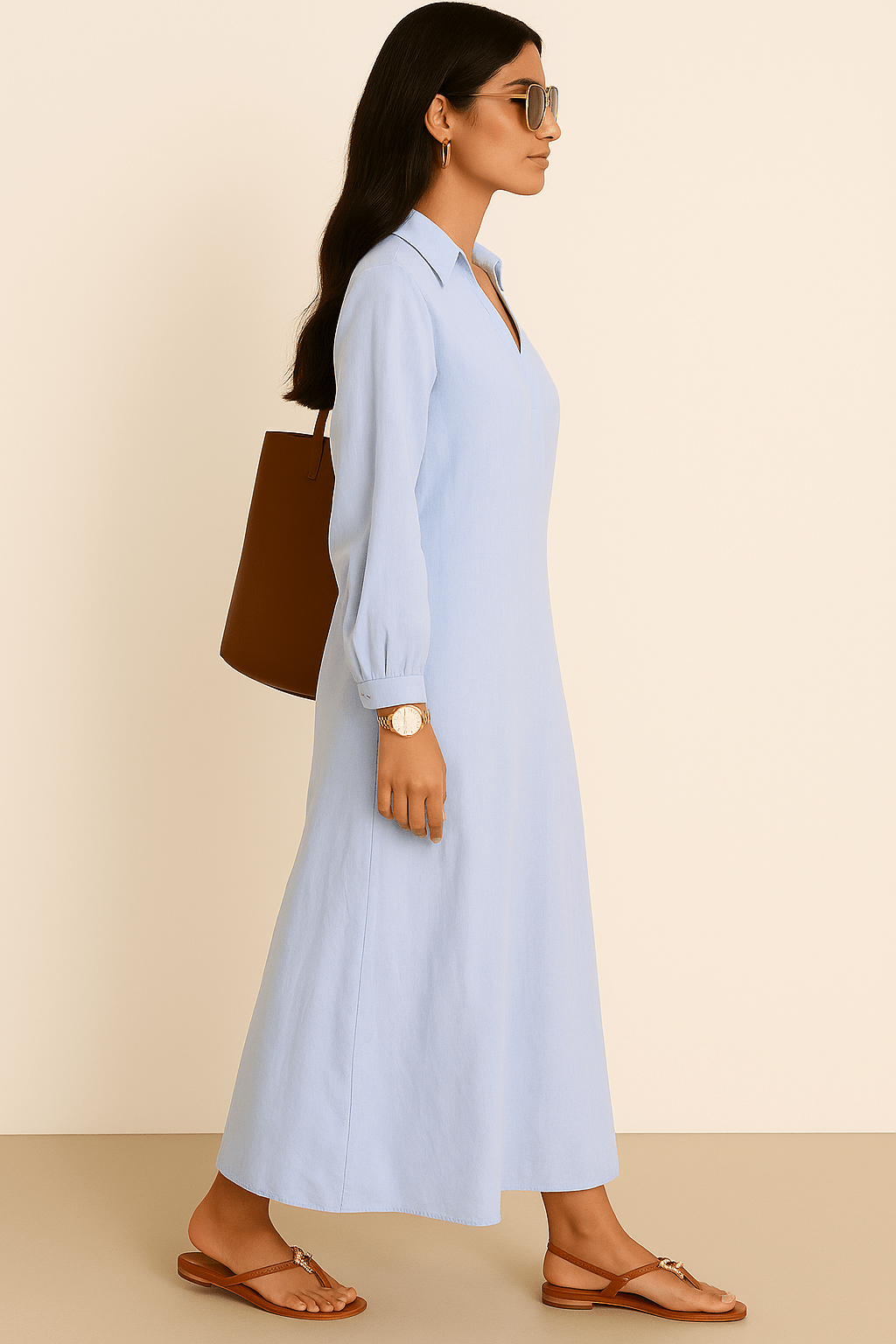 The Mira Relaxed Shirt Dress – Sky Blue Edition - The Abaya Lab