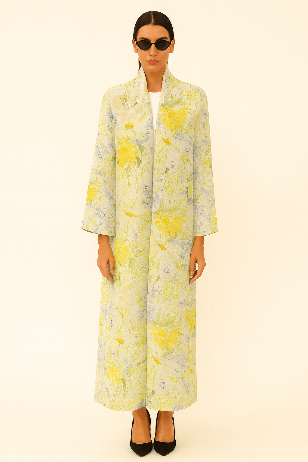 The Mira Yellow Floral Chiffon Abaya - TAL by The Abaya Lab