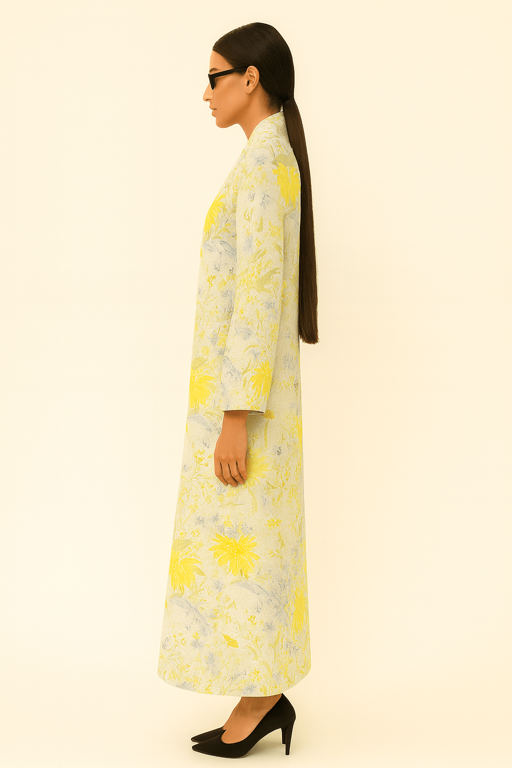 The Mira Yellow Floral Chiffon Abaya - TAL by The Abaya Lab