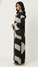 The Miran Wave Motif Wide Sleeves Open Abaya - TAL by The Abaya Lab