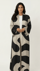 The Miran Wave Motif Wide Sleeves Open Abaya - TAL by The Abaya Lab