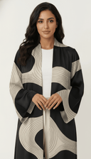 The Miran Wave Motif Wide Sleeves Open Abaya - TAL by The Abaya Lab