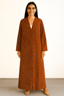 The Mona Terracotta Wave Print Abaya - TAL by The Abaya Lab