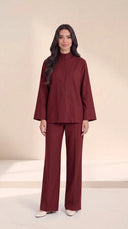 The Nafisa Bib Front Placket Set, in Burgundy, front view