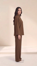 The Nafisa Bib Front Placket Set, in Mocha Brown, side view